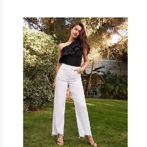 Poplin Ruffle One Shoulder Thong Bodysuit